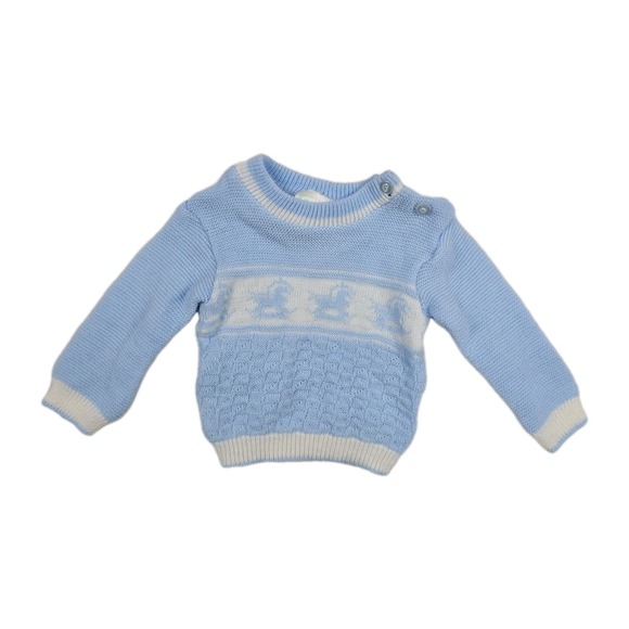 Other - Vintage Snuggle Alert Blue w/ White Baby Sweater Size‎ 6-9 Months